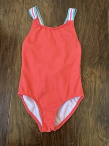 Mini Boden Coral Striped Bathing Suit - Size 5-6, Blue & Coral - Picture 1 of 4