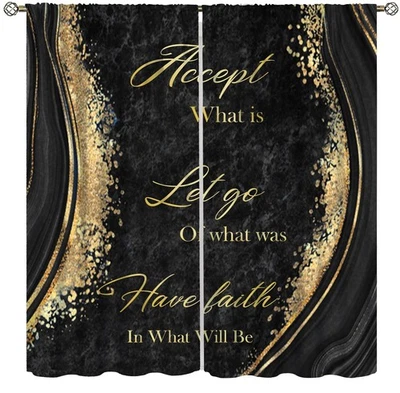 Black Marble Curtains,Inspirational Quotes Abstract Gold Veins Modern Luxury ... - Image 1 of 4