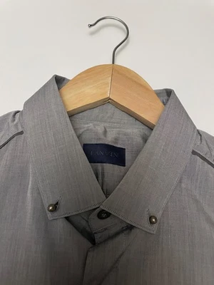 Camisa para hombre Lanvin 16,5/42 gris metal cuello tachuela ribete en contraste Foto 1 de 4