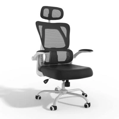 MARKENLOS Ergonomischer Bürostuhl Drehstuhl Armlehnen Kopfstütze Lendenwirbel Schwarz/Weiß