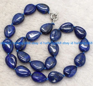 Joyería de moda 13x18mm azul lapislázuli lágrima piedras preciosas perlas collar 18" - Imagen 1 de 12