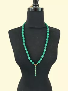 Vintage Dalsheim Green Beaded Necklace 2 Strand & Clip On Earrings 32" - Picture 1 of 11