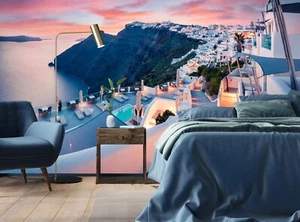 Papel pintado griego, vista del mural fotográfico de Santorini, decoración griega, póster de papel - Imagen 1 de 8