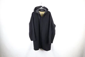 Vintage 40s Mens XL Deep Pile Fleece Lined Wool Hooded Parka Jacket Black USA - Picture 1 of 8