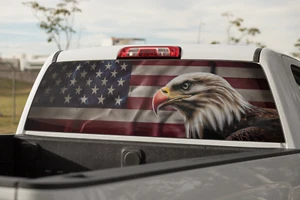 Truck Decal Back Window - American Flag & Bald Eagle - perforated vinyl TBW004 - Bild 1 von 2