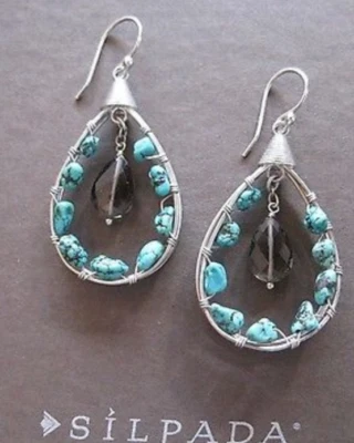 Pendientes de cuarzo ahumado turquesa plata de ley Silpada W2215  Foto 1 de 4