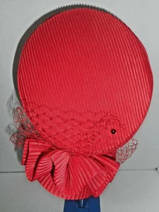 MR HI'S Classic Red Hat Society Pillbox Mesh Candy Satin Ribbon Round Flower - Picture 1 of 11
