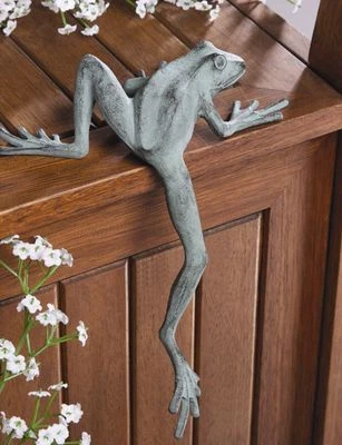 Froggy Long Leg Frog Climbing Shelf Sitter Longlegs Garden Sculpture ~ SPI Home - Image 1 of 4