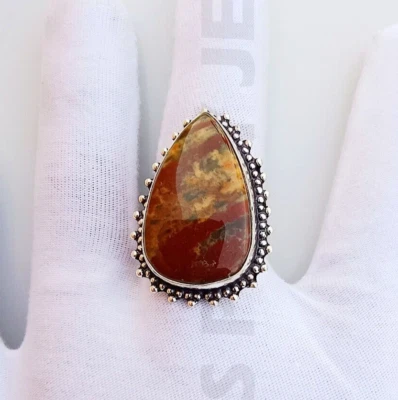 Red Jasper Pear Gemstone Ring, 925 Sterling Silver Ring, Antique Handmade Ring - Image 1 of 4