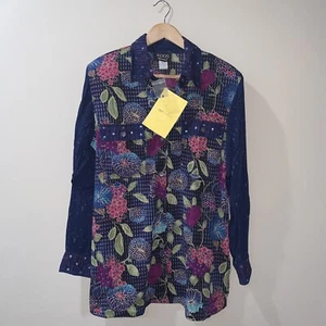 Vintage Shirt Granny Floral Womens Sz M Y2K Colorful Button Up Koos of Course! - Picture 1 of 8