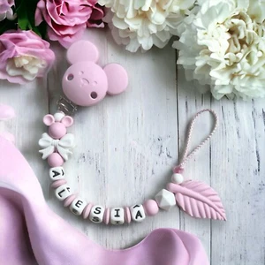 Schnullerkette Nuckelkette mit Namen Mädchen Silikon rosa weiß Baby Geschenk - Bild 1 von 2