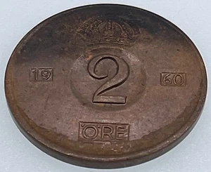 Pièce Mondiale : 1960 Suède - 2 Öre - Circulée (SKU 147) - Photo 1/4