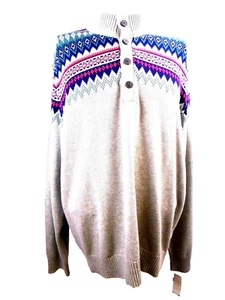 Izod Men's 2XL 100% Cotton Grey 4 Button Moc Neck Long Sleeve Pullover Sweater - Picture 1 of 11