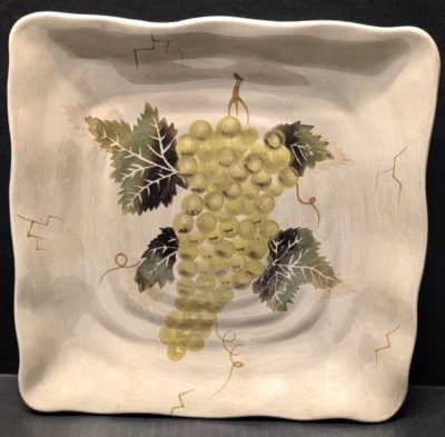 Tabletops Gallery Cabernet 11" Square Plate Light Green Grapes Hand Painted - Image 1 of 4