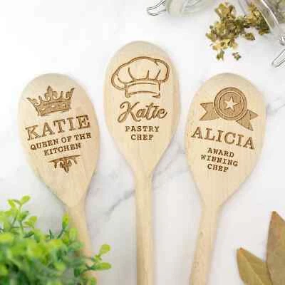 Personalised Engraved Wooden Spoon Custom Text Baking Baker Chef Star Baker Gift