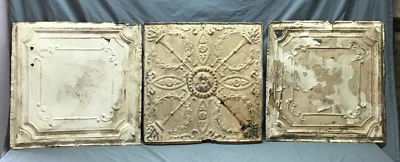 Antique Decorative Lot 3 Tin Ceiling Panels 2' x 2' Shabby VTG 24" SQ 694-24B - Image 1 of 4