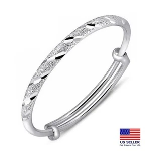 Fashion Women Sterling Silver Bracelets Cuff Frosted Line Carved Gypsophila 1976 - Picture 1 of 4