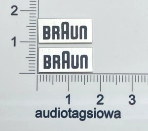 Braun Speaker Badge Logo Pair 7x17mm Silver Aluminum Custom Made - Picture 1 of 5