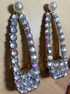 2 Large Aurora Rhinestone Crystal 3" Metal Hair Clips Wedding Bling Bridal Prom - Picture 1 of 9