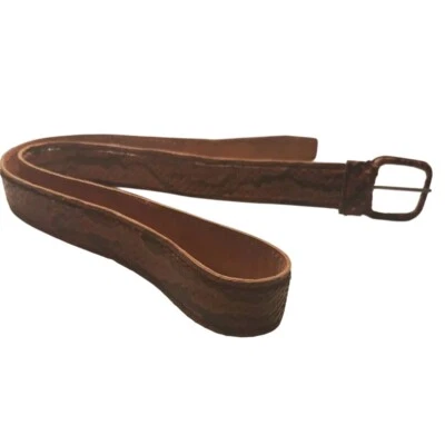 Cinto de couro vintage marrom pele de cobra 43" fivela preta estilo boho ocidental feminino - Imagem 1 de 4