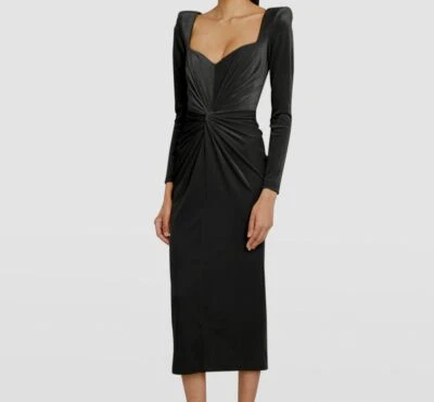 $2200 Vestido Alex Perry Mujer Negro Ashford Retorcido Fuerte Hombro Terciopelo Talla 14 Foto 1 de 4