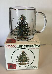 Spode Christmas Tree Clear Glass Mug Gold Rim Box 