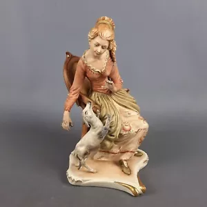 Capodimonte Women Sitting With Dog Ceramic Sculpture Signed Vintage 1960 - Picture 1 of 17