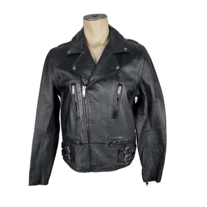 NWT - Express Mens Black Leather Motorcycle Asymmetrical Zip Jacket Sz Medium - Picture 1 of 5