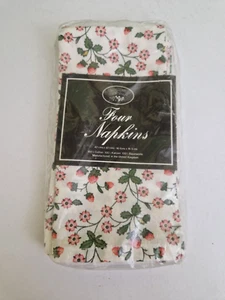 LAURA ASHLEY WILD STRAWBERRY 100% cotton napkins x 4  c.1983 **unopened packet** - Picture 1 of 3