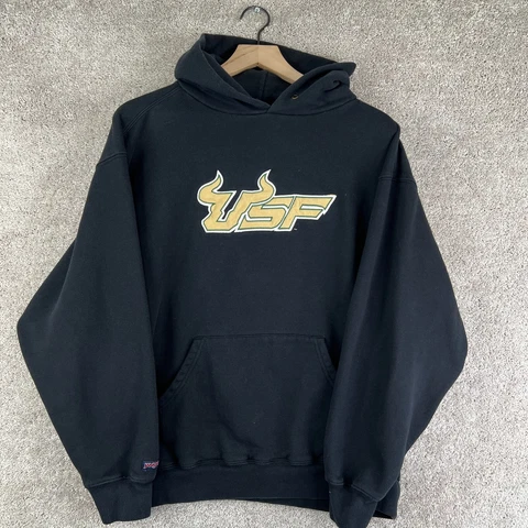 VINTAGE USF Bulls Sweatshirt Mens Large Black Hoodie Y2K South Florida Logo Cover