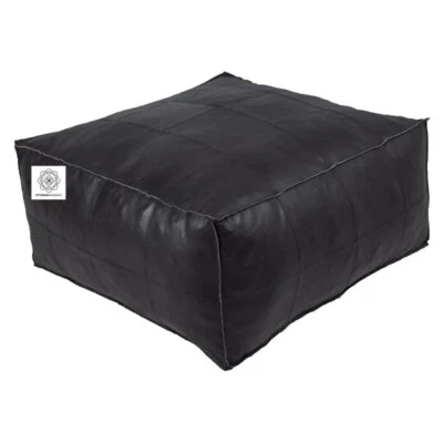 Leather Pouffe Ottoman Footstool New Boho Genuine Unstuffed 30''Moroccan Aamazin - Image 1 of 3
