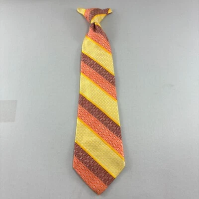 Wembley Yellow / Orange Striped Men's Clip on Tie 4" x 17 1/2" Vintage - Image 1 of 4