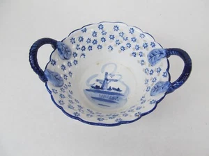 Hollandblau (Delft?) Windmühle durchbohrt 2-Griff Süßigkeiten Geschirr Schüssel Gitter Schmuckset - Bild 1 von 4