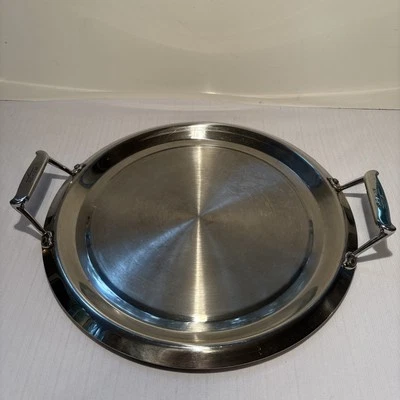 All Clad 15” Round Serving Tray Gourmet Stainless Entertaining, Two Handles - Image 1 of 4