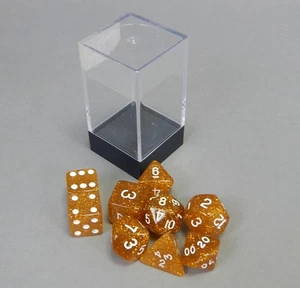 Juego de dados vintage dorado Chessex 9 piezas poliédricos con pepitas fuera de uso brillo antiguo - Imagen 1 de 3