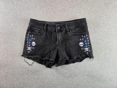 Pantalones Cortos BlackHeart Mujer 5 Negros Bordados Geométricos Calaveras Corte Denim 3" Foto 1 de 4