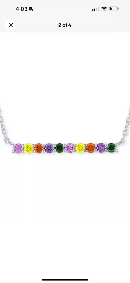 Macy's Rainbow Cubic Zirconia Pendant Necklace Sterling Silver Horizontal Bar 18