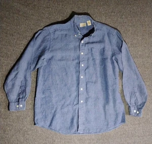 LL Bean Linen Shirt Mens Large Blue Long Sleeve Button Up Collar Pocket - Picture 1 of 6