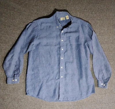 LL Bean Linen Shirt Mens Large Blue Long Sleeve Button Up Collar Pocket - Image 1 of 4