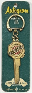 Vintage AUTOGRAM SIGNET KEY RING Chrysler Car NOS on Card 1949 50,1953-54 UN-CUT - Picture 1 of 13