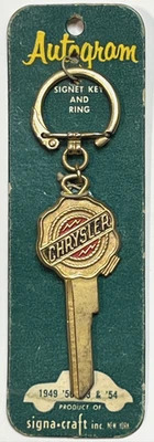 Vintage AUTOGRAM SIGNET KEY RING Chrysler Car NOS on Card 1949 50,1953-54 UN-CUT - Image 1 of 4