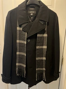 Claiborne Herren schwarz Wollmischung Langarm zweireihig Erbse Mantel Größe 2XL - Bild 1 von 4