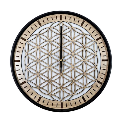 Wanduhr mit Metallring und Eichenholz, Lautlos, Lebensblume Uhr,Designeruhr 35cm - Bild 1 von 4