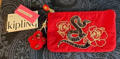 New Kipling Creativity Large Cherry Red Snake Pouch 7.25" x 4.25" x 1.5" NWT - Image 1 of 4