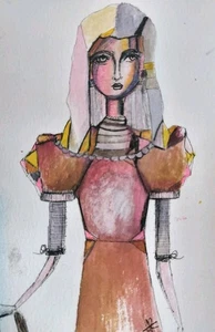 Original Painting Surreal Abstract Ink Watercolor Expression Figure Jess Russell - Picture 1 of 3