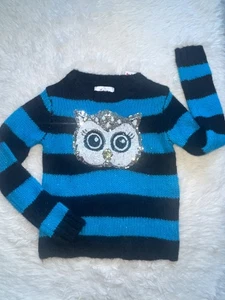 JUSTICIA NIÑAS 8 NIÑOS SUÉTER A RAYAS LENTEJUELAS BÚHO SUÉTER RAYAS AZULES Y NEGRAS - Imagen 1 de 3
