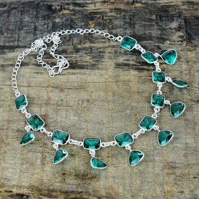 Verde Apatite Gemma 925 Argento Sterling Mano Gioielli Collana Donna Regalo - Immagine 1 di 4