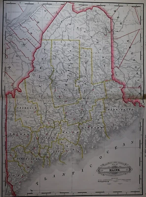 Antiguo mapa grande (17 1/4"x23") 1889 Cram's Atlas County & Railroad ~ MAINE envío y devolución gratuitos Foto 1 de 4