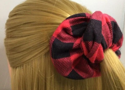 Buffalo Plaid Red and Black- Soft Cotton Flannel Scrunchie Hair Ties 6 inch wide - Image 1 of 4