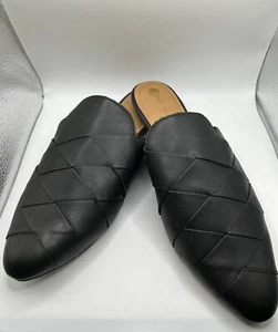 BIG BUDDHA Flats Mules Slides Black Vegan Leather Pointed Toe Woven Slip-On 9 - Picture 1 of 7